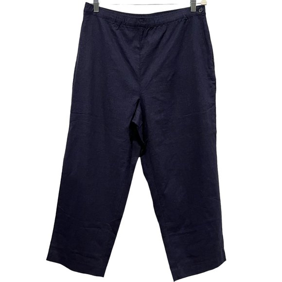 Susan Graver Stretch Linen Cropped Pants, NWT, Navy, L - Picture 1 of 6